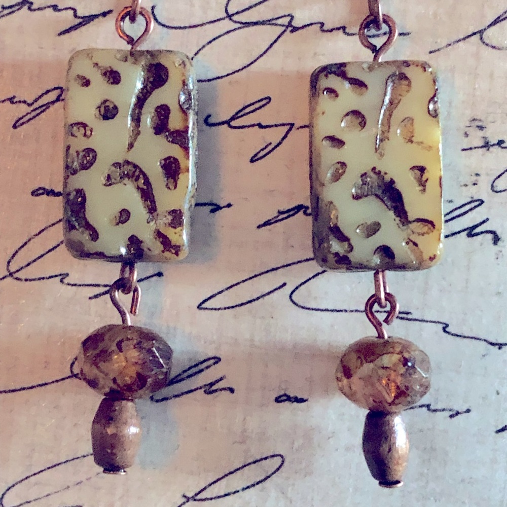 Handmade Czech glass brown earrings